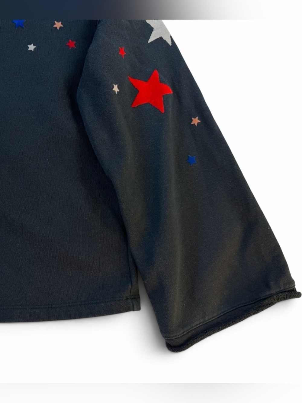 Madewell Black Cotton Crewneck Sweatshirt with Red, Blue, and Gray Stars - Picture 3 of 8